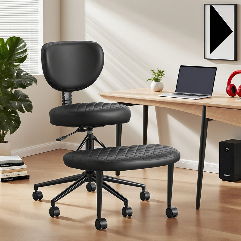 JONPONY Cross Legged Office Chair, Meditation Chair with Lumbar Support, Adjustable Height and Retractable footrest, Home and Office, Durable PU Leather, Black