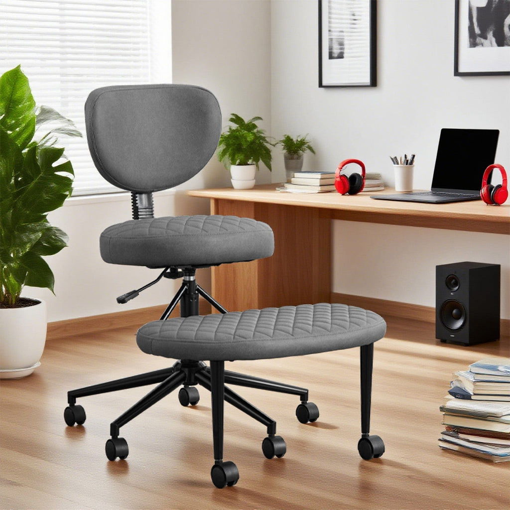JONPONY Cross Legged Office Chair, Meditation Chair with Lumbar Support, Adjustable Height and Retractable footrest, Home and Office, Technical Fabric, Black