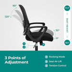 JONPONY Desk Chair,Office Chair with Ergonomic Lumbar Support, Mid-Back Mesh Swivel Rolling Work with Wheels for Home, Office, Bedroom