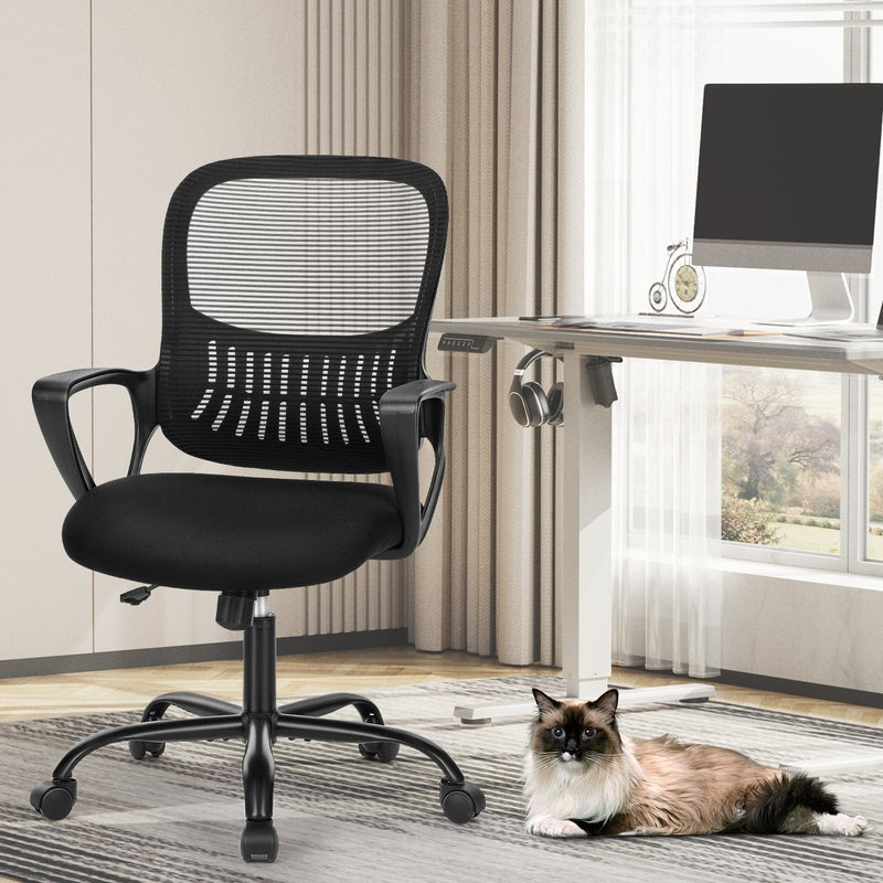 JONPONY Desk Chair,Office Chair with Ergonomic Lumbar Support, Mid-Back Mesh Swivel Rolling Work with Wheels for Home, Office, Bedroom