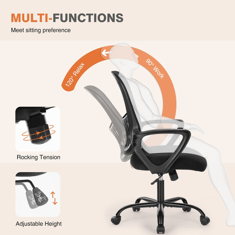 JONPONY Desk Chair,Office Chair with Ergonomic Lumbar Support, Mid-Back Mesh Swivel Rolling Work with Wheels for Home, Office, Bedroom