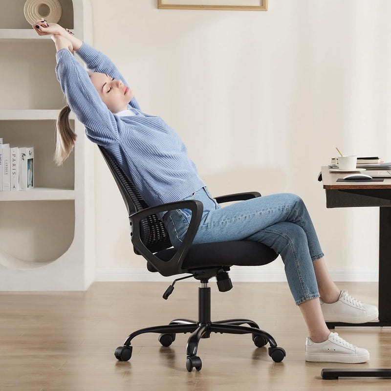 JONPONY Desk Chair,Office Chair with Ergonomic Lumbar Support, Mid-Back Mesh Swivel Rolling Work with Wheels for Home, Office, Bedroom