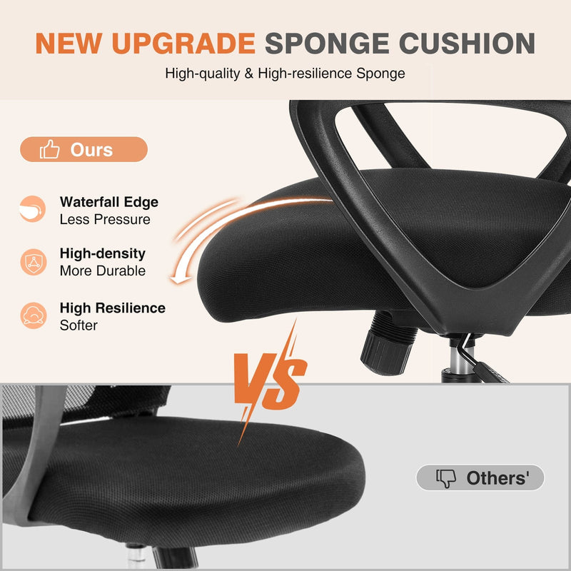 JONPONY Desk Chair,Office Chair with Ergonomic Lumbar Support, Mid-Back Mesh Swivel Rolling Work with Wheels for Home, Office, Bedroom