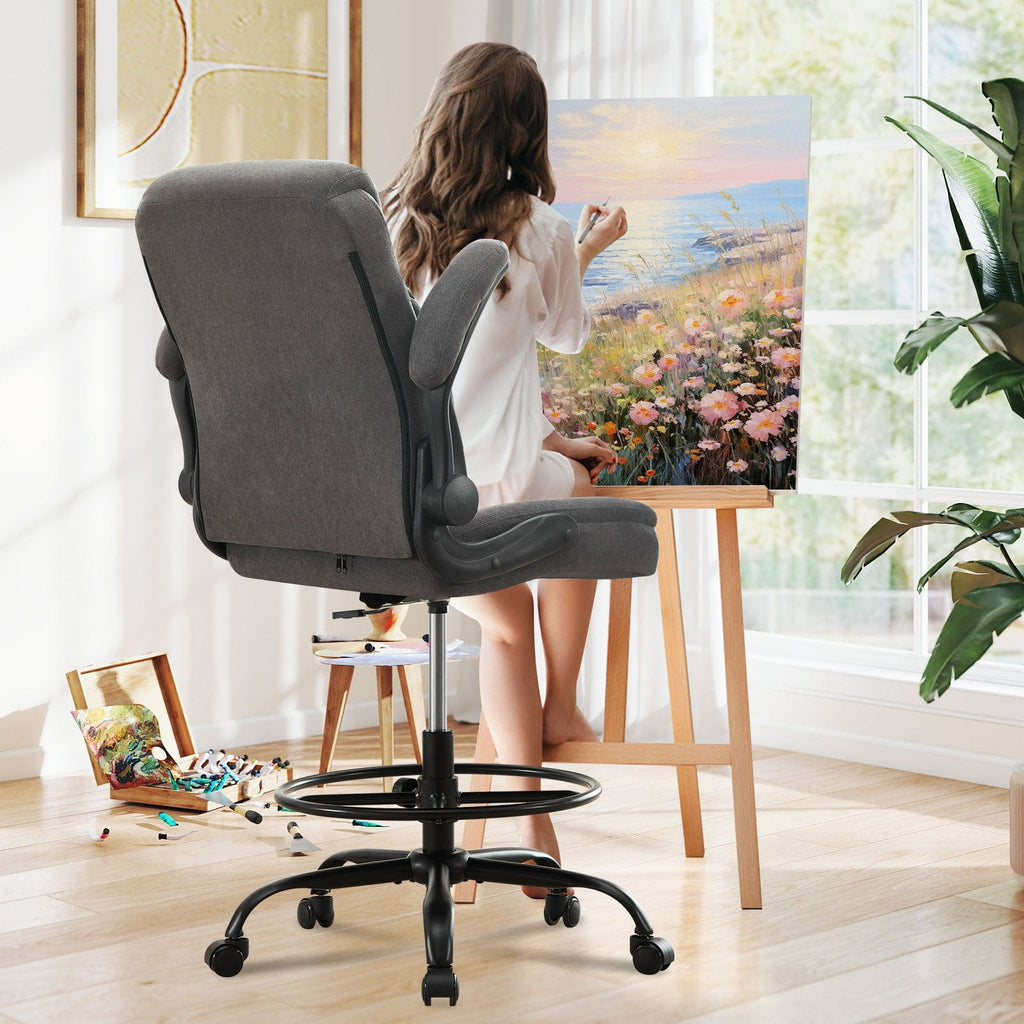 JONPONY Drafting Chair Tall Office Chair for Standing Desk, Ergonomic High Office Chair with Adjustable Foot Ring, Flip-Up Armrests, Lumbar Support for Home office or Drawing Use ,Dark Gray