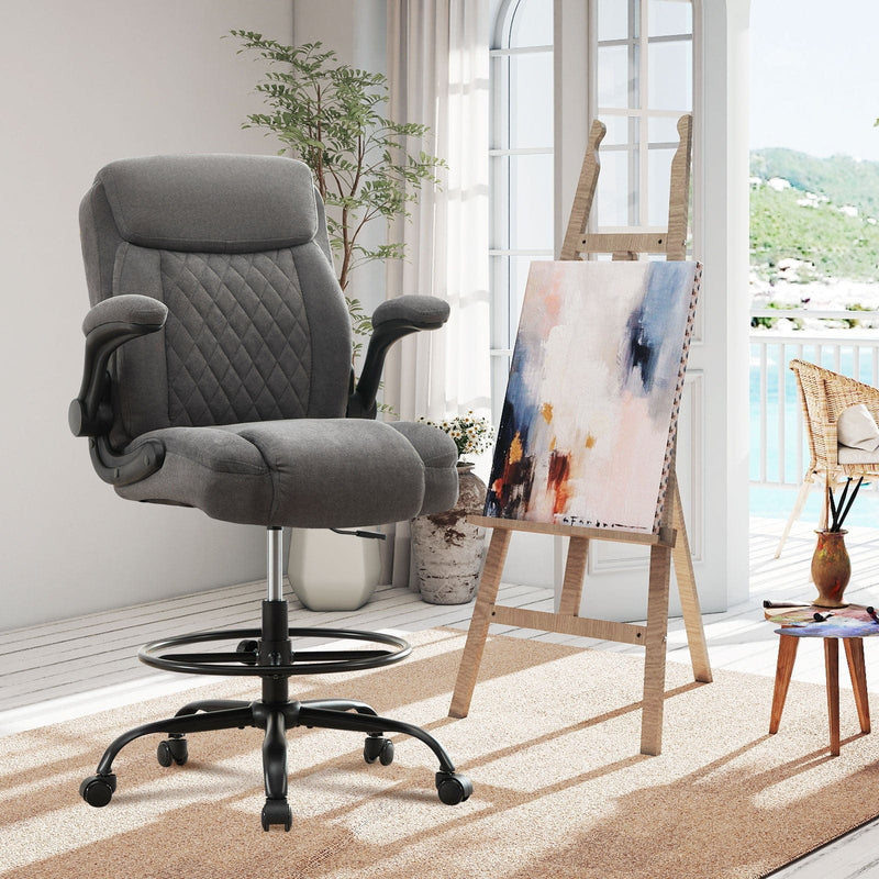 JONPONY Drafting Chair Tall Office Chair for Standing Desk, Ergonomic High Office Chair with Adjustable Foot Ring, Flip-Up Armrests, Lumbar Support for Home office or Drawing Use ,Dark Gray