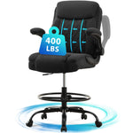 JONPONY Drafting Chair Tall Office Chair for Standing Desk, Ergonomic High Office Chair with Adjustable Foot Ring, Flip-Up Armrests, Lumbar Support for Home office or Drawing Use ,Dark Gray