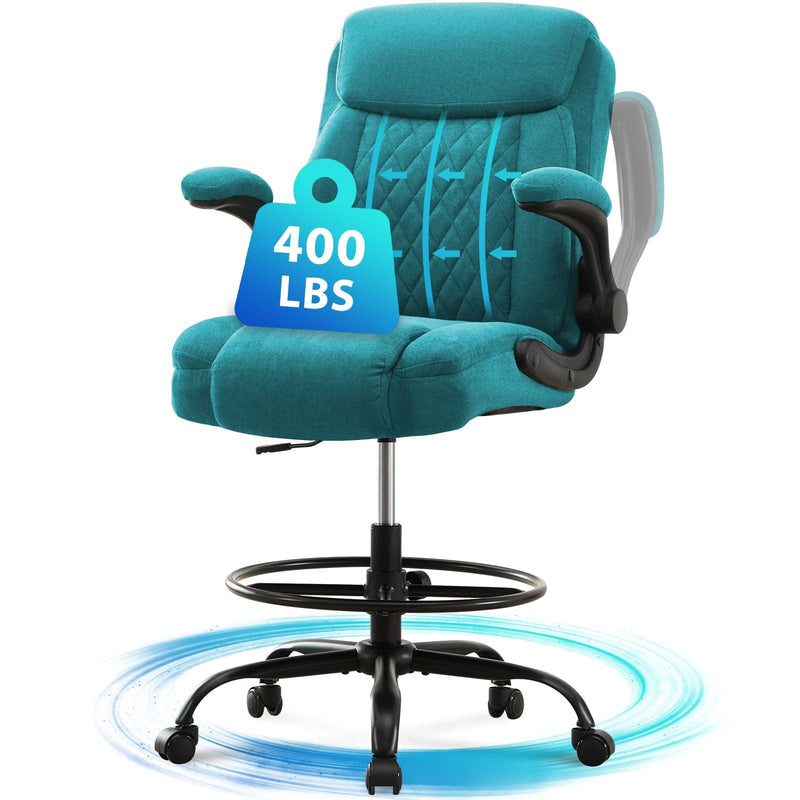 JONPONY Drafting Chair Tall Office Chair for Standing Desk, Ergonomic High Office Chair with Adjustable Foot Ring, Flip-Up Armrests, Lumbar Support for Home office or Drawing Use ,Dark Gray