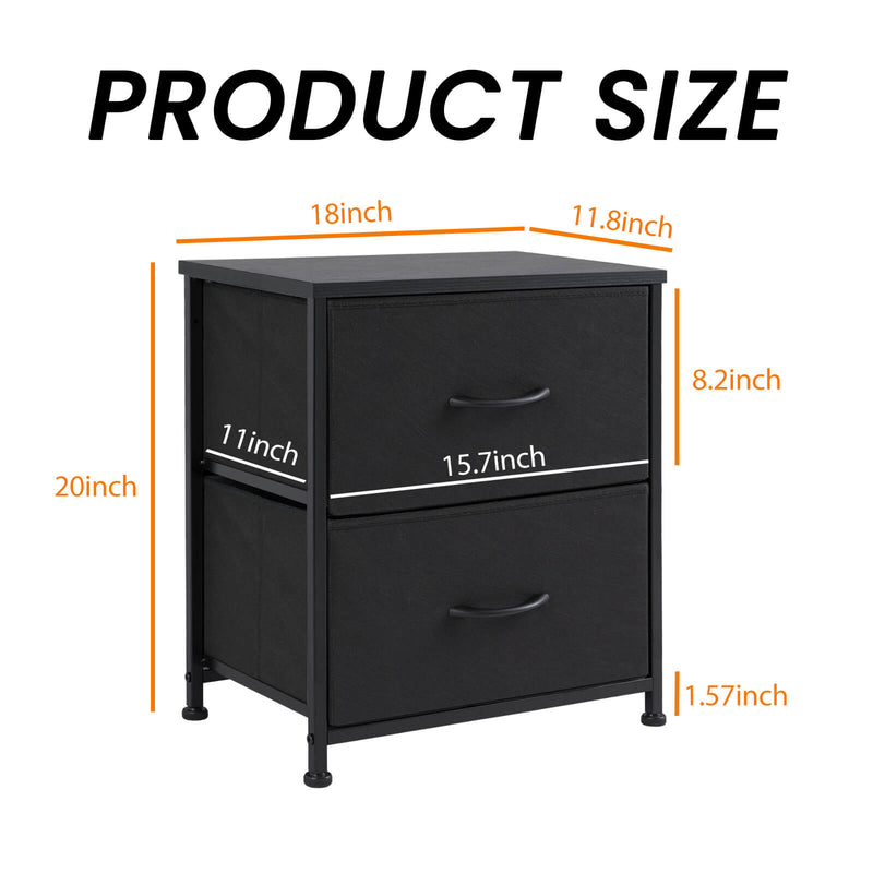 JONPONY Drawer Night Stand, 20" Height Small Bed Side Furniture End Table, Metal Frame and Wood Top, Mini Dresser for Bedroom, Closet, Entryway, College Dorm, Set of 2