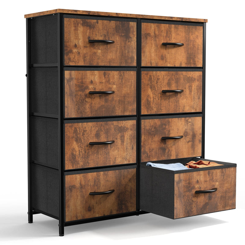 JONPONY Dresser for Bedroom with 8 Drawers, Tall Fabric Storage Tower, Chest of Drawers with Wood Top, Sturdy Steel Frame for Closet, Living Room, Entryway