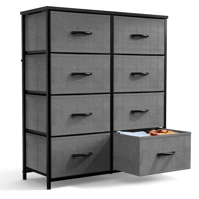 JONPONY Dresser for Bedroom with 8 Drawers, Tall Fabric Storage Tower, Chest of Drawers with Wood Top, Sturdy Steel Frame for Closet, Living Room, Entryway