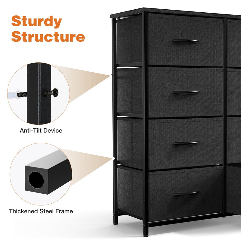 JONPONY Dresser for Bedroom with 8 Drawers, Tall Fabric Storage Tower, Chest of Drawers with Wood Top, Sturdy Steel Frame for Closet, Living Room, Entryway
