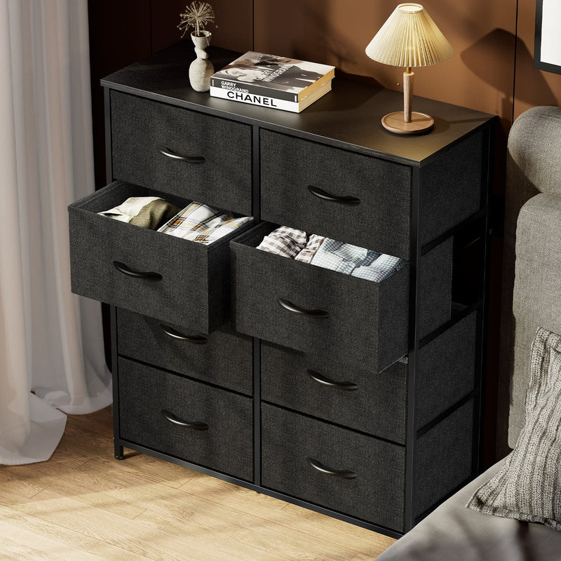 JONPONY Dresser for Bedroom with 8 Drawers, Tall Fabric Storage Tower, Chest of Drawers with Wood Top, Sturdy Steel Frame for Closet, Living Room, Entryway