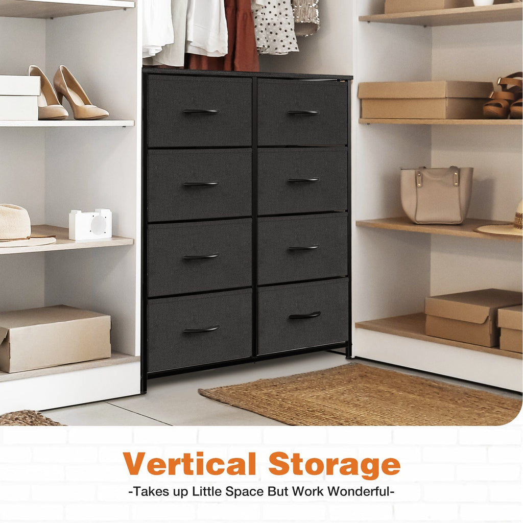 JONPONY Dresser for Bedroom with 8 Drawers, Tall Fabric Storage Tower, Chest of Drawers with Wood Top, Sturdy Steel Frame for Closet, Living Room, Entryway
