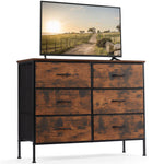JONPONY Dresser TV Stand for Bedroom, 6 Drawer Fabric Storage Chest with Metal Frame & Wooden Top, Organizer for Closet & Living Room