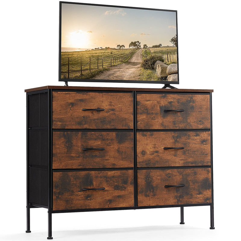 JONPONY Dresser TV Stand for Bedroom, 6 Drawer Fabric Storage Chest with Metal Frame & Wooden Top, Organizer for Closet & Living Room