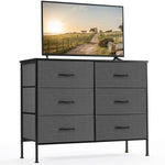 JONPONY Dresser TV Stand for Bedroom, 6 Drawer Fabric Storage Chest with Metal Frame & Wooden Top, Organizer for Closet & Living Room