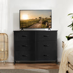 JONPONY Dresser TV Stand for Bedroom, 6 Drawer Fabric Storage Chest with Metal Frame & Wooden Top, Organizer for Closet & Living Room