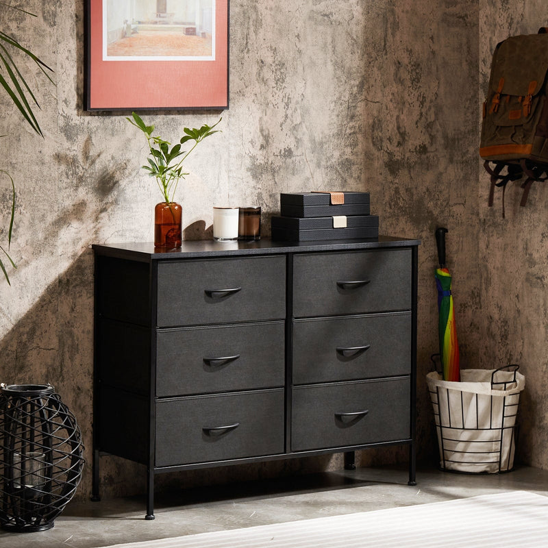JONPONY Dresser TV Stand for Bedroom, 6 Drawer Fabric Storage Chest with Metal Frame & Wooden Top, Organizer for Closet & Living Room
