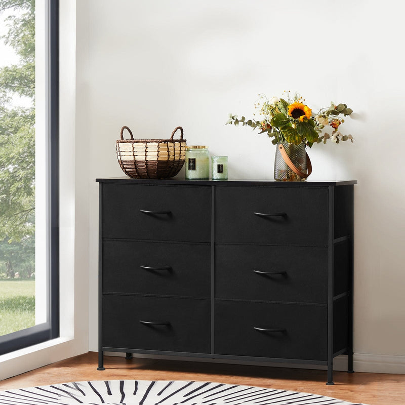JONPONY Dresser TV Stand for Bedroom, 6 Drawer Fabric Storage Chest with Metal Frame & Wooden Top, Organizer for Closet & Living Room