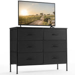 JONPONY Dresser TV Stand for Bedroom, 6 Drawer Fabric Storage Chest with Metal Frame & Wooden Top, Organizer for Closet & Living Room