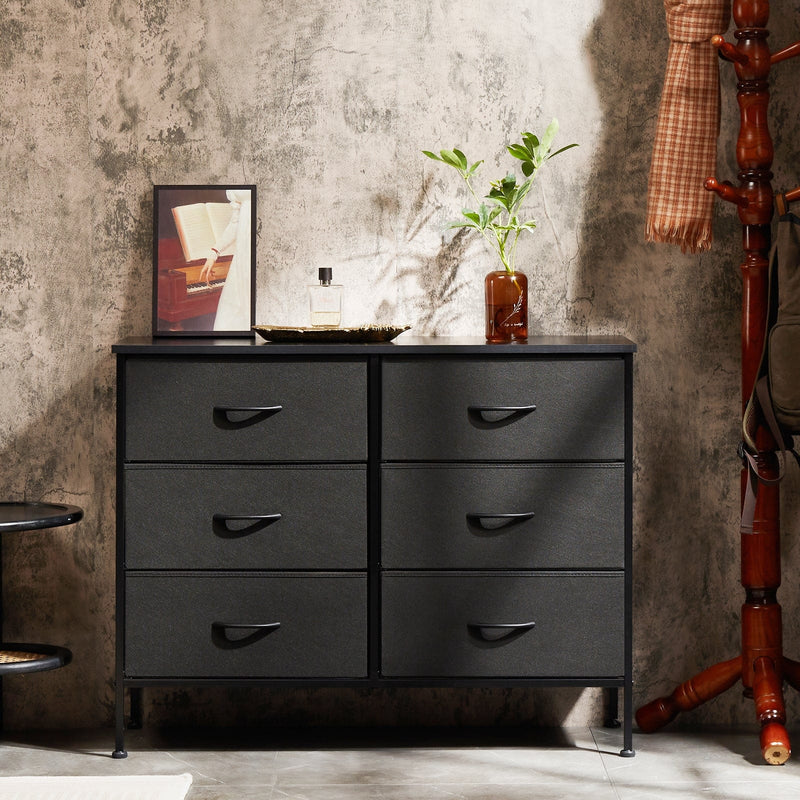 JONPONY Dresser TV Stand for Bedroom, 6 Drawer Fabric Storage Chest with Metal Frame & Wooden Top, Organizer for Closet & Living Room