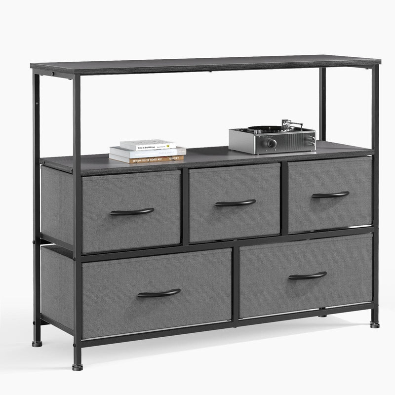 JONPONY Dresser TV Stand with 5 Fabric Drawers, Open Shelf Storage Unit for Bedroom, Living Room, Entertainment Center, Fits TV up to 45 Inch, Adjustable Feet