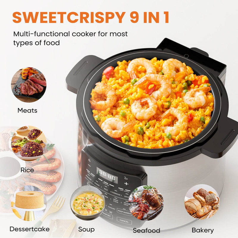 JONPONY Electric Pressure Cooker Stainless Steel Multi Cooker for Rice, Steamer, Yogurt Maker, Slow Cook, Saute, Meat Stew, Cake, Multigrain, Black
