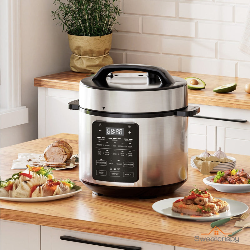 JONPONY Electric Pressure Cooker Stainless Steel Multi Cooker for Rice, Steamer, Yogurt Maker, Slow Cook, Saute, Meat Stew, Cake, Multigrain, Black