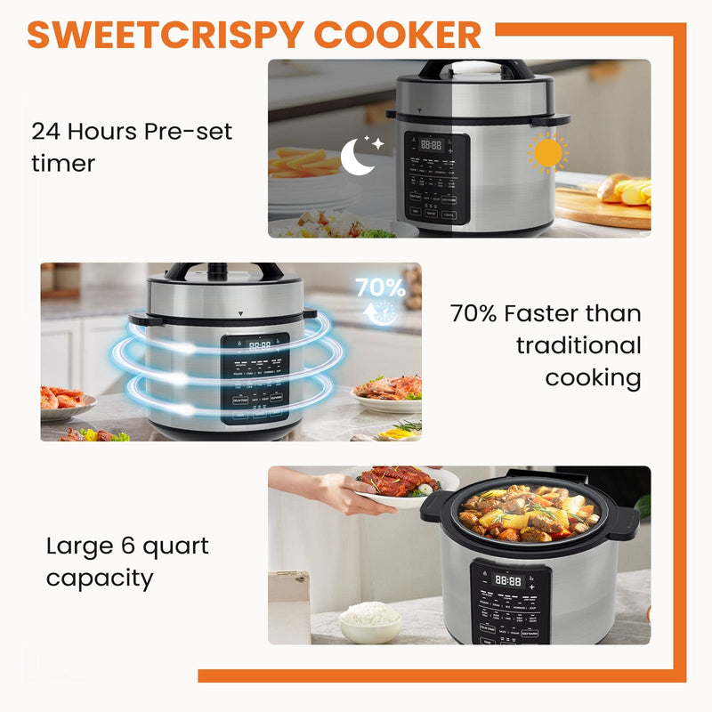 JONPONY Electric Pressure Cooker Stainless Steel Multi Cooker for Rice, Steamer, Yogurt Maker, Slow Cook, Saute, Meat Stew, Cake, Multigrain, Black