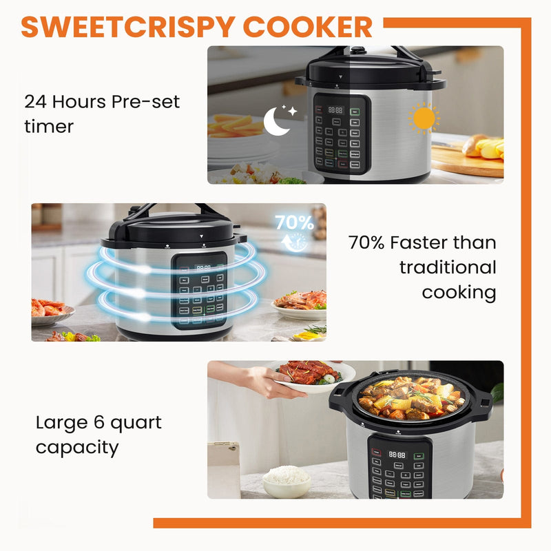 JONPONY Electric Pressure Cooker Stainless Steel Multi Cooker for Rice, Steamer, Yogurt Maker, Slow Cook, Saute, Meat Stew, Cake, Multigrain, Black
