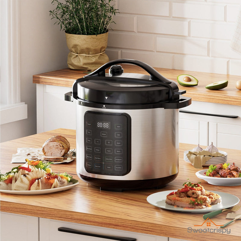 JONPONY Electric Pressure Cooker Stainless Steel Multi Cooker for Rice, Steamer, Yogurt Maker, Slow Cook, Saute, Meat Stew, Cake, Multigrain, Black