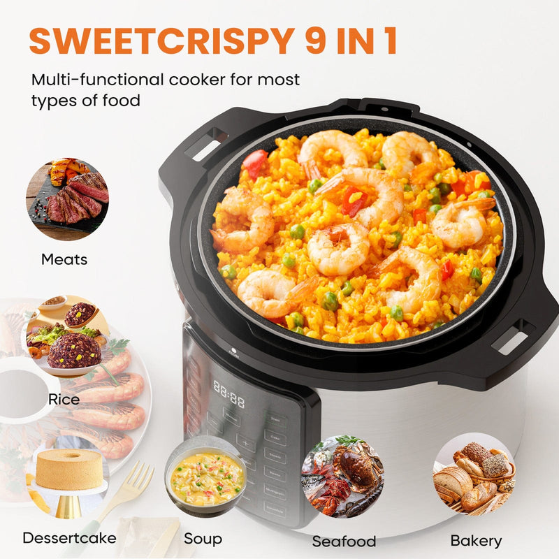 JONPONY Electric Pressure Cooker Stainless Steel Multi Cooker for Rice, Steamer, Yogurt Maker, Slow Cook, Saute, Meat Stew, Cake, Multigrain, Black