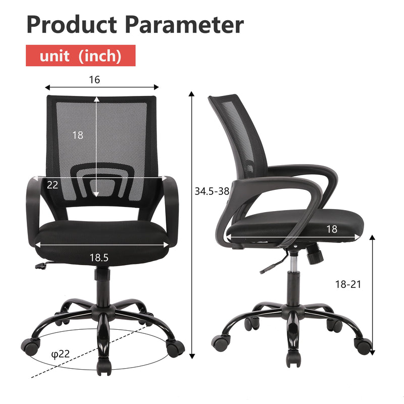 JONPONY Ergonomic Office Chair, Lumbar Support, Adjustable Height with Armrests for Adults