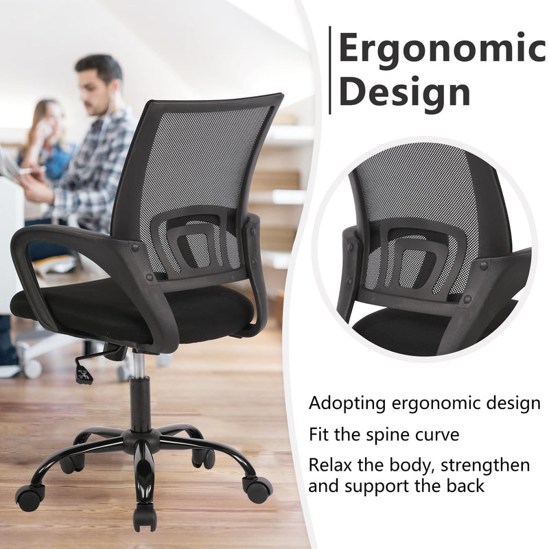 JONPONY Ergonomic Office Chair, Lumbar Support, Adjustable Height with Armrests for Adults