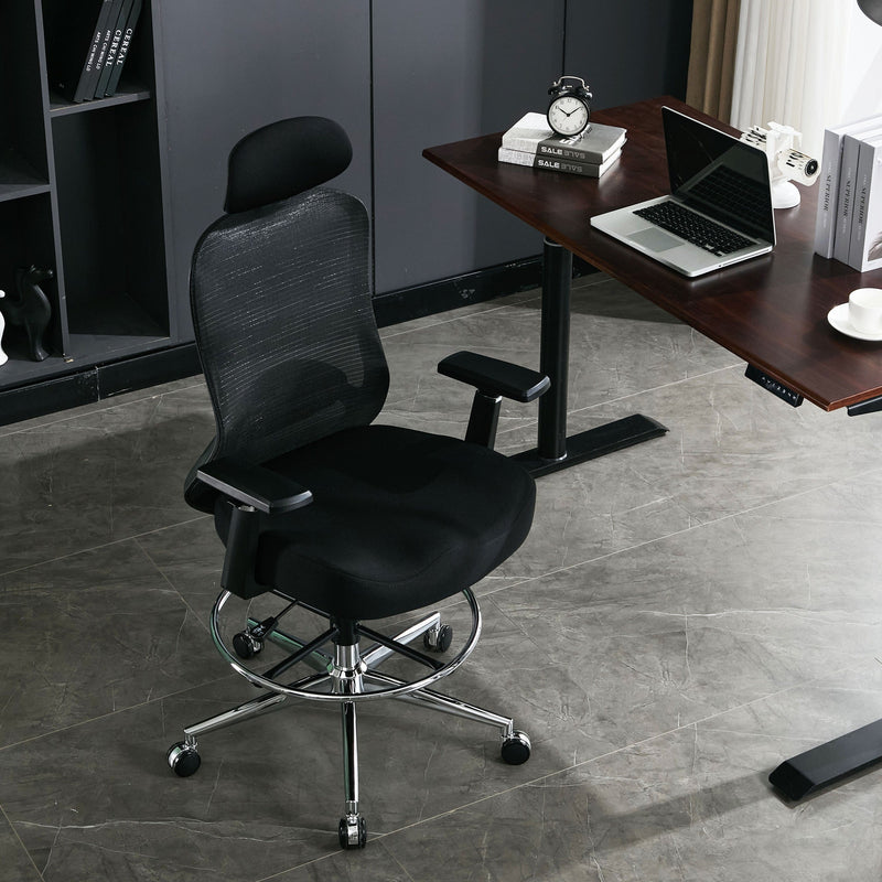 JONPONY Ergonomic Tall Drafting Chair 500Lbs, Mesh Executive Tall Office Chair, High Back Standing Desk Chair with Adjustable Headrest, Back, Arm & Foot Ring