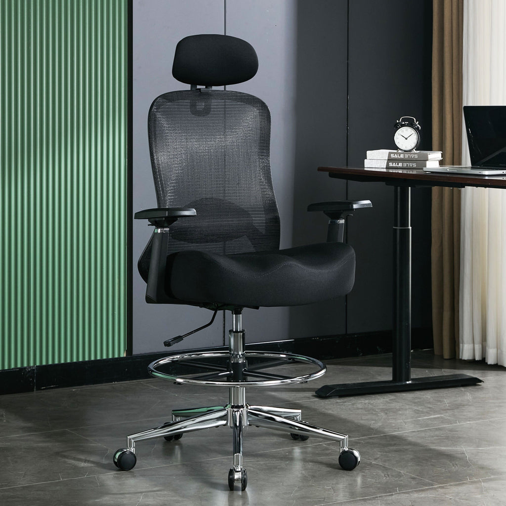 JONPONY Ergonomic Tall Drafting Chair 500Lbs, Mesh Executive Tall Office Chair, High Back Standing Desk Chair with Adjustable Headrest, Back, Arm & Foot Ring