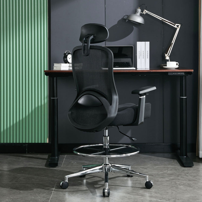 JONPONY Ergonomic Tall Drafting Chair 500Lbs, Mesh Executive Tall Office Chair, High Back Standing Desk Chair with Adjustable Headrest, Back, Arm & Foot Ring