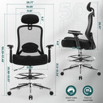 JONPONY Ergonomic Tall Drafting Chair 500Lbs, Mesh Executive Tall Office Chair, High Back Standing Desk Chair with Adjustable Headrest, Back, Arm & Foot Ring
