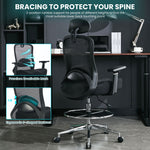 JONPONY Ergonomic Tall Drafting Chair 500Lbs, Mesh Executive Tall Office Chair, High Back Standing Desk Chair with Adjustable Headrest, Back, Arm & Foot Ring
