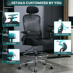 JONPONY Ergonomic Tall Drafting Chair 500Lbs, Mesh Executive Tall Office Chair, High Back Standing Desk Chair with Adjustable Headrest, Back, Arm & Foot Ring