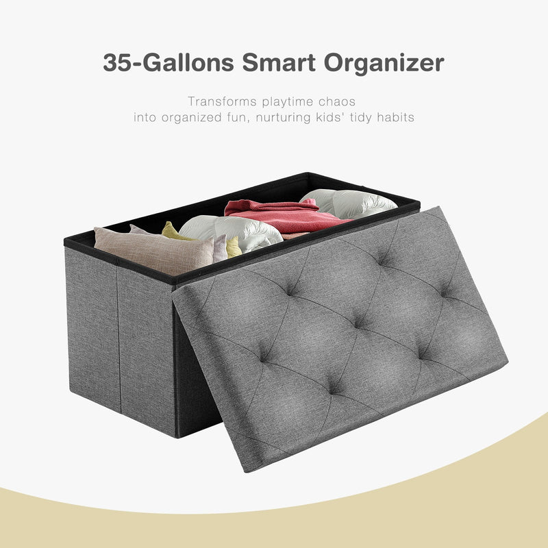 JONPONY Folding Storage Ottoman Bench, Linen Fabric, Footrest, End of Bed Storage, with Divider for Living Room, Bedroom, Entryway, Gray