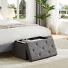 JONPONY Folding Storage Ottoman Bench, Linen Fabric, Footrest, End of Bed Storage, with Divider for Living Room, Bedroom, Entryway, Gray