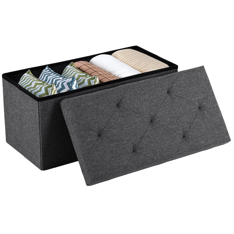 JONPONY Folding Storage Ottoman Bench, Linen Fabric, Footrest, End of Bed Storage, with Divider for Living Room, Bedroom, Entryway, Gray