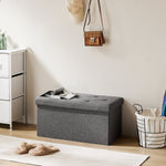 JONPONY Folding Storage Ottoman Bench, Linen Fabric, Footrest, End of Bed Storage, with Divider for Living Room, Bedroom, Entryway, Gray