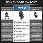 JONPONY Gaming Chair Office Chair Grass twill PU Leather with Footrest & Adjustable Headrest, Black