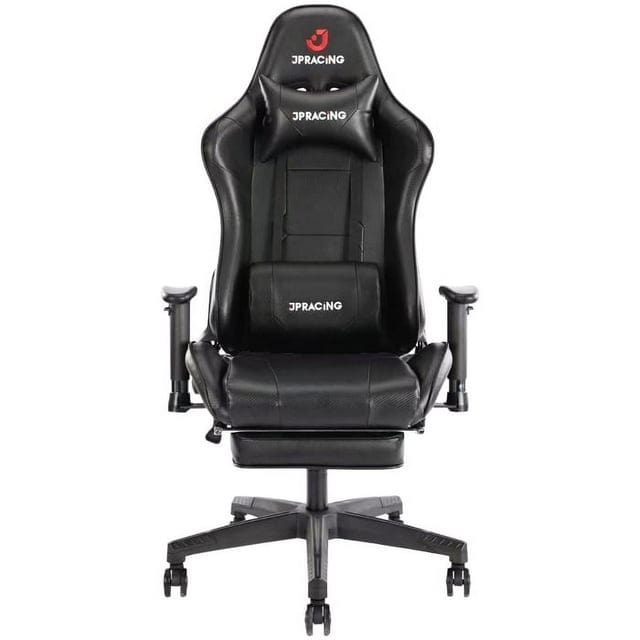 JONPONY Gaming Chair Office Chair Grass twill PU Leather with Footrest & Adjustable Headrest, Red