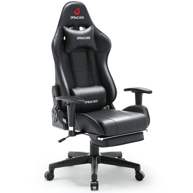 JONPONY Gaming Chair Office Chair PU Leather with Footrest & Adjustable Headrest, Red