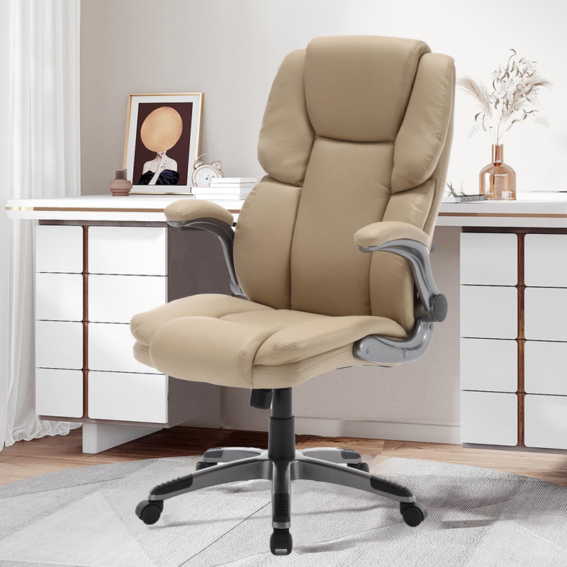 JONPONY High Back Executive Office Chair, Velvet Fabric Office Chair with Wheels, Ergonomic Home Computer Desk Chairs with Padded Flip up Armrests, Lumbar Support Swivel Rolling Chair for Adult