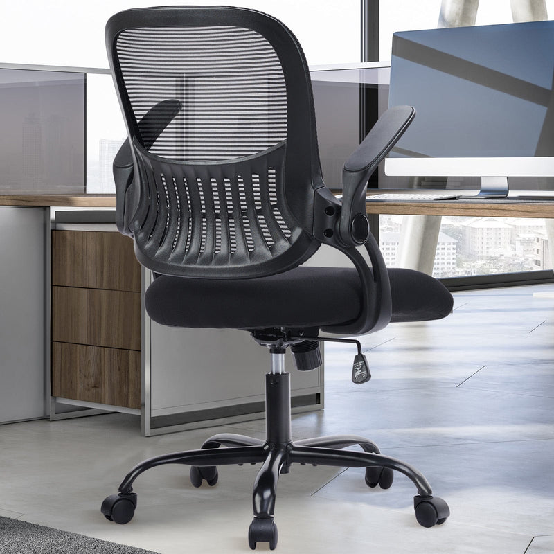 JONPONY High Back Mesh Office Chair with Adjustable Height ,Ergonomic Design Lumbar Support,Flip-up Armrests and Swivel Function for Home Office Gaming Computer Desk (Black)