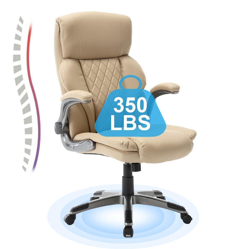 JONPONY High Back Office Chair with Flip up Arms,Rocking Managerial Executive Office Chair with Lumbar Support, Leather Office Computer Desk Chair with Wheels,Swivel Task Chair